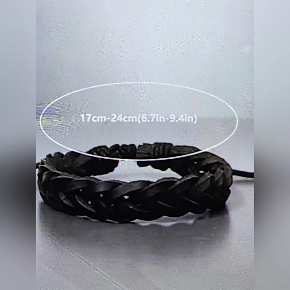 1pc Genuine Leather Black Braided Bracelet